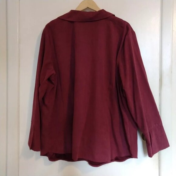 Purple Polyester Faux Suede Shirt Button Up 3X Plus Size Worthington - Picture 5 of 6